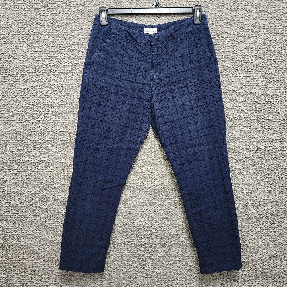 MERONA Women's Blue Eyelet Embroidered Ankle Classic Fit Pants Size 6